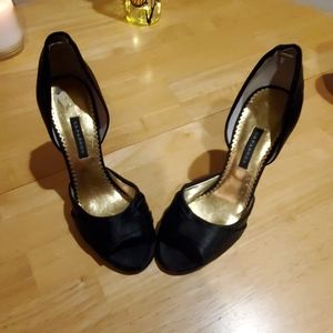 Caparros black satin peep toes pumps